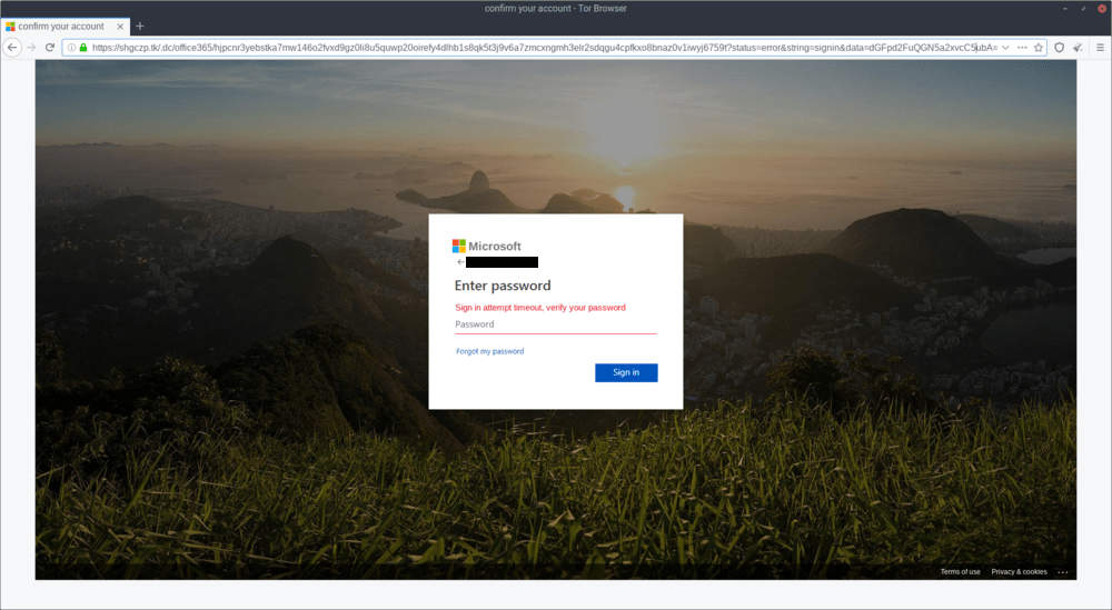 Screenshot of fake Microsoft login page.